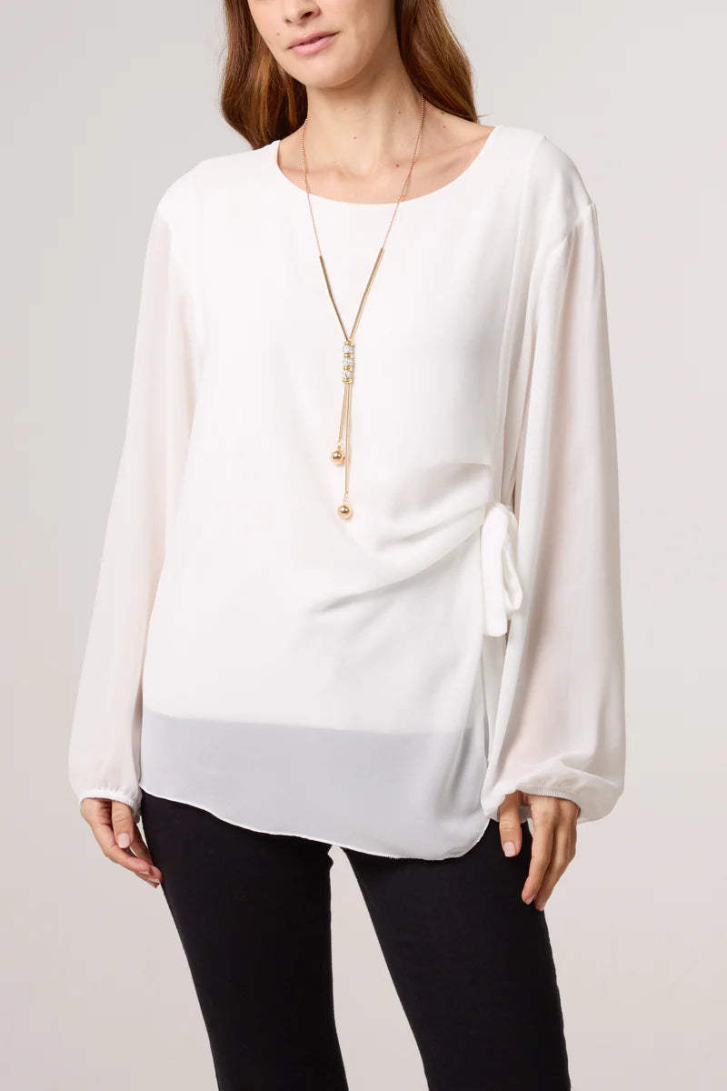 NECKLACE TIE SIDE CHIFFON BLOUSE