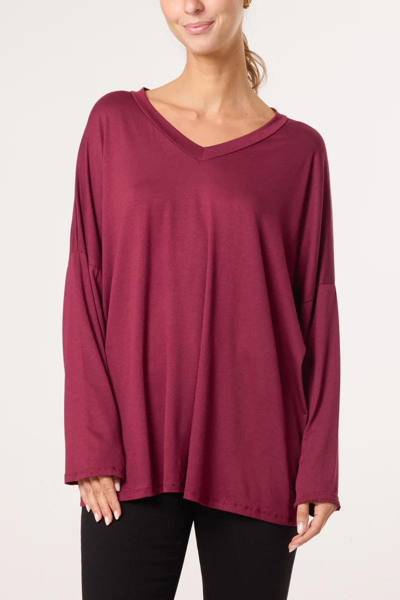 V-Neck Long Sleeve Basic T-Shirt